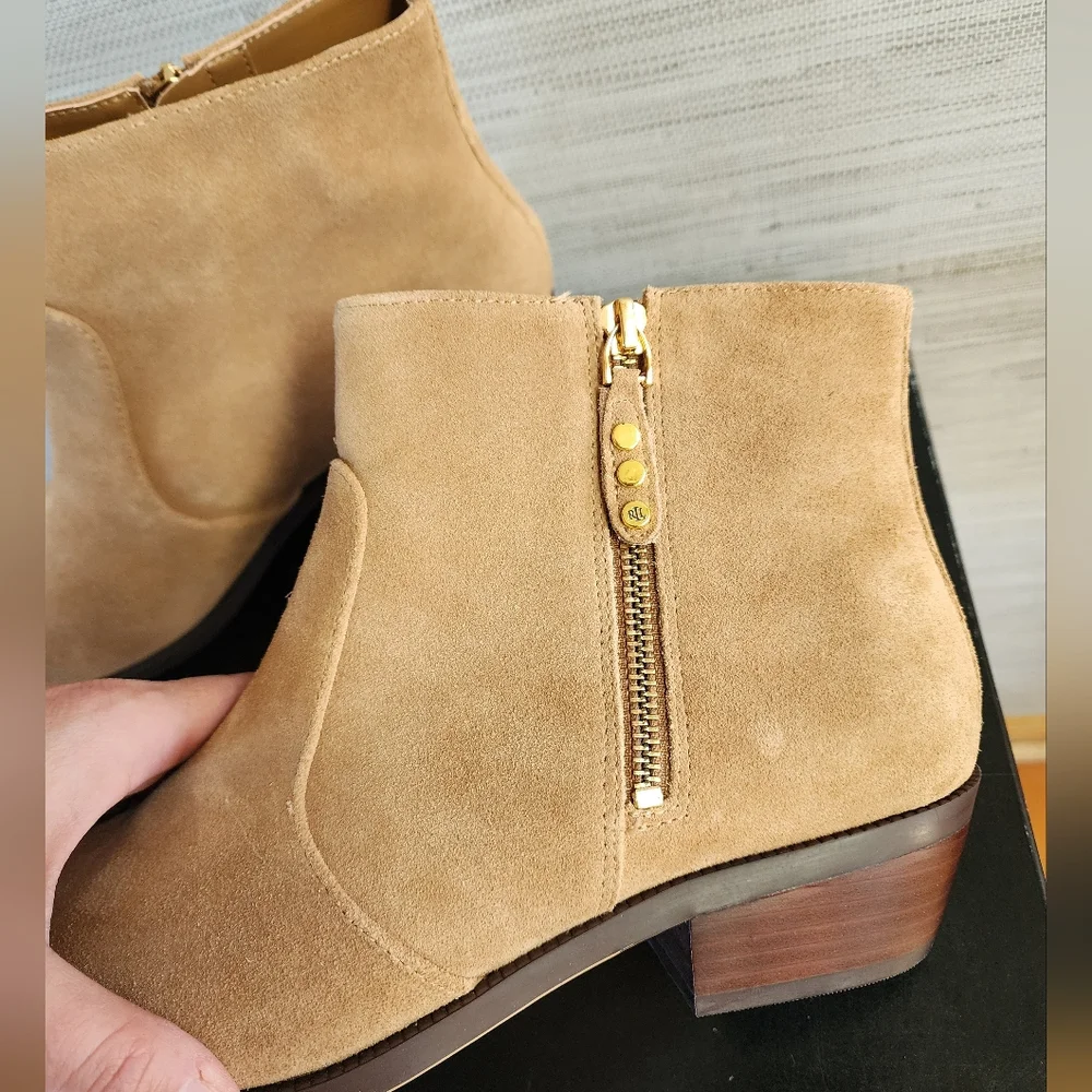 NEW Lauren Ralph Lauren Prudence Camel Suede ankle boot, bootie sz 9.5